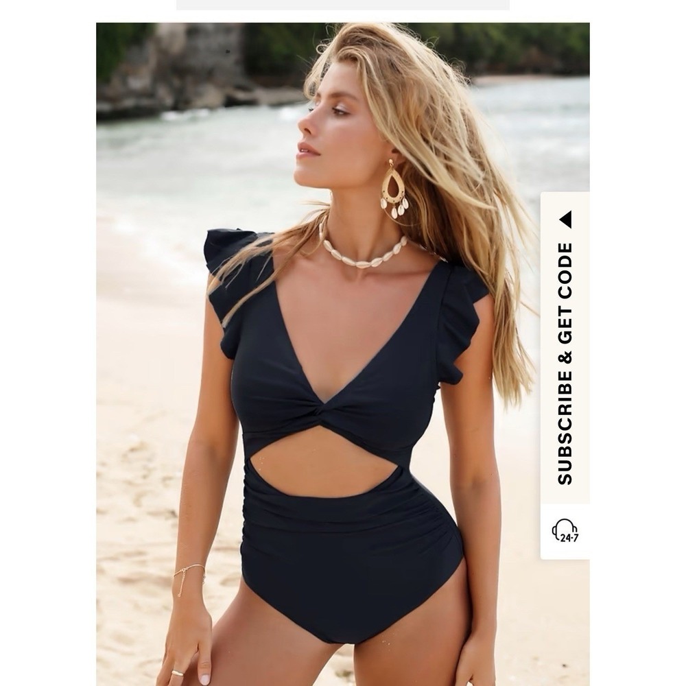 Cupshe Blue Plunging One Piece Flutter Sleeve Cut Out Swimsuit XL NEW